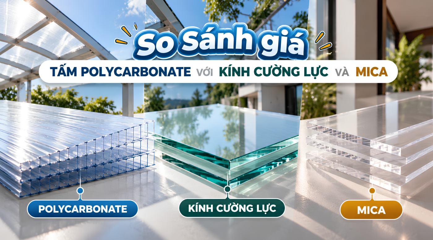 So sánh giá tấm Polycarbonate với kính cường lực và Mica