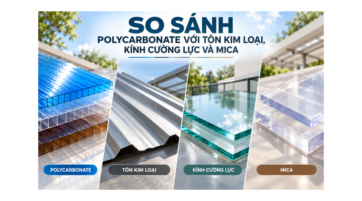 So sánh tấm lợp nhựa thông minh với tôn kim loại, kính cường lực và Mica